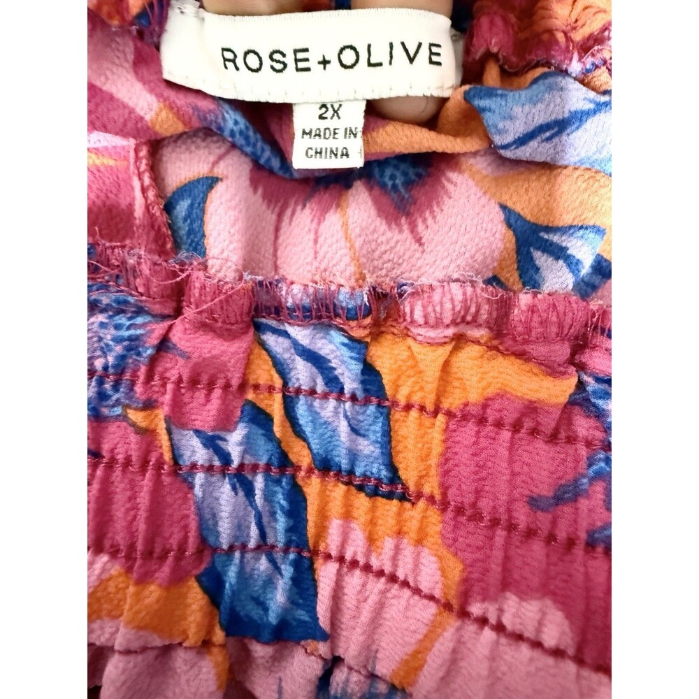 Rose + Olive Floral Wide Leg Cropped Pants Size 2X Pull On Pink Orange Blue - Picture 6 of 12